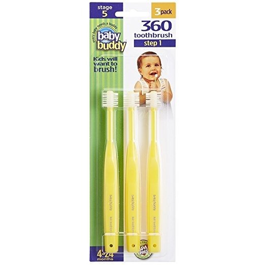 360 Toothbrush Step 1 Stage 5 for Babies/Toddlers , Kids Love Them, Yellow, 3 Count