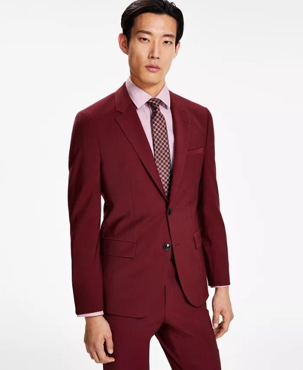 Men's Modern-Fit Dark Red Suit Jacket