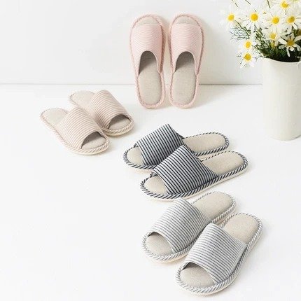 Striped Linen Fabric Home Slippers