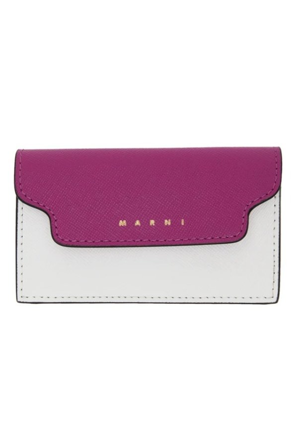 Pink & White Saffiano Leather Card Holder