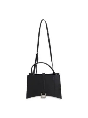 Small Hourglass East-West Tote Bag In Black Grained Calfskin Leather