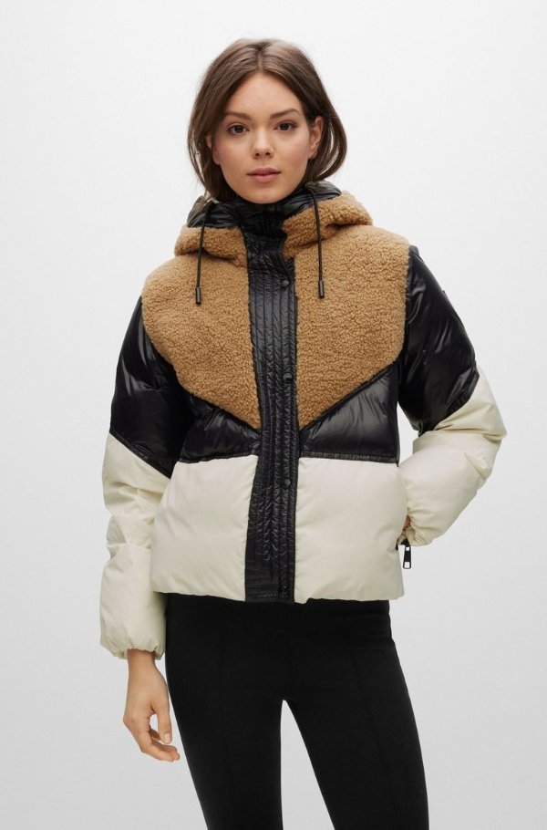 Mixed-material down-filled jacket with teddy panels Slim-fit leggings in stretch jersey with logo waistband by BOSS