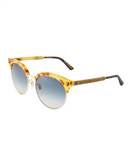 Half-Rim Metal Tiger Sunglasses with Gradient Lenses