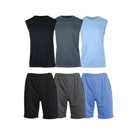 Muscle Tank Tees & Performance Mesh Shorts Combo - 3 Sets (Sizes, S to 2XL)