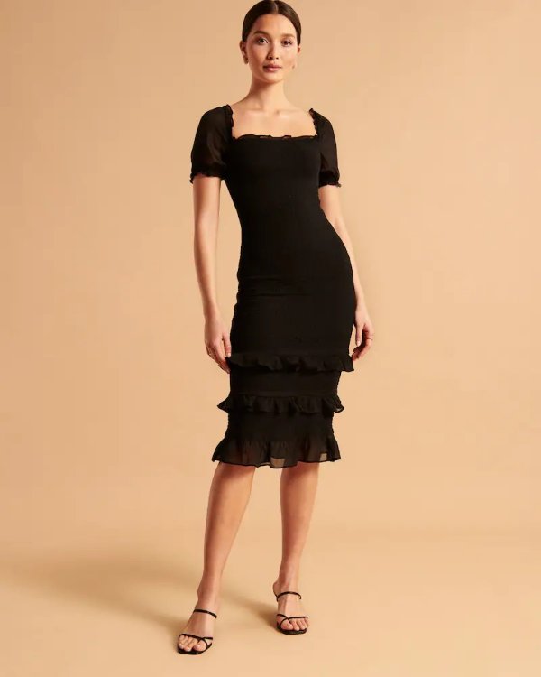 Women's Smocked Puff Sleeve Midi Dress | Women's Dresses & Jumpsuits | Abercrombie.com