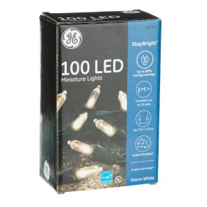 GE StayBright 100-Count 24.75-ft Warm White Led Plug-In Christmas String Lights