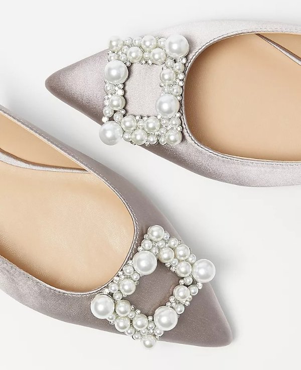 珍珠方扣平底鞋