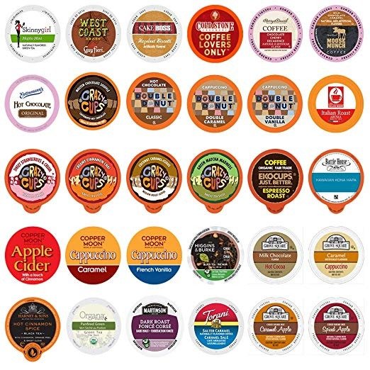 Coffee, Tea, Cider, Cappuccino & Hot Chocolate Single Serve Cups For Keurig K Cup Brewers Variety Pack Sampler, 30Count (Mix Sampler) (All unique cups, no duplicates)
