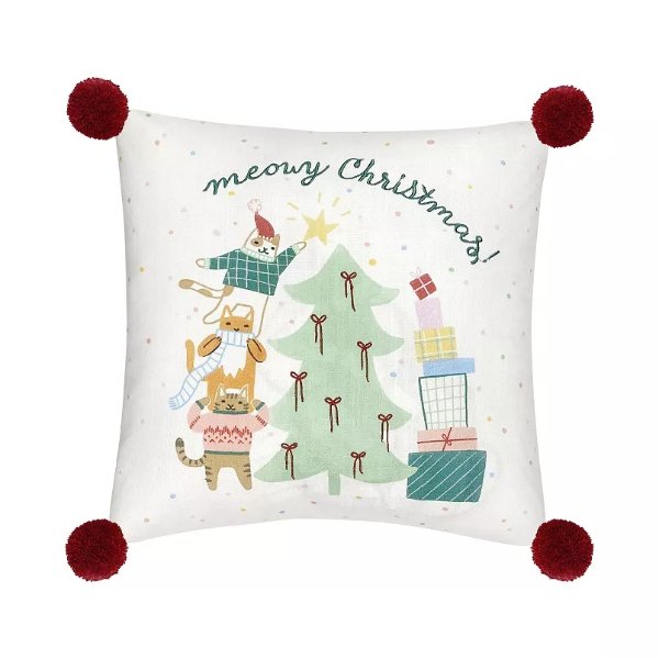 ® White Meowy Christmas Mini Throw Pillow