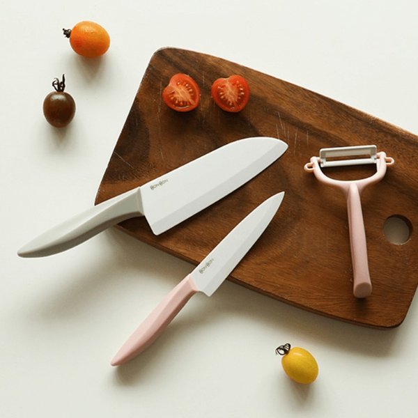韩国DAILYLIKE 陶瓷刀三件套 削皮刀小厨刀水果刀 粉灰混色