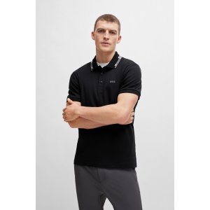 BOSSInterlock-cotton slim-fit polo shirt with collar graphics