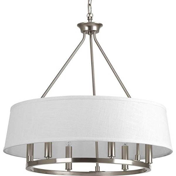 P4618-09 Transitional Six Light Chandelier from Cherish Collection in Pwt, Nckl, B/S, Slvr. Finish, Brushed Nickel