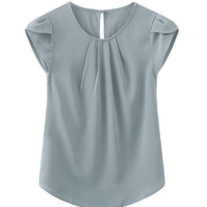 TASAMO Women's Casual Round Neck Basic Pleated Top