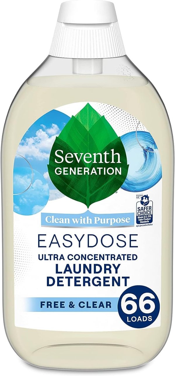 Laundry Detergent, Ultra Concentrated EasyDose, Free & Clear, 23 oz, 66 Loads (Packaging May Vary)