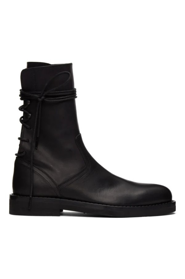 Black Leather Back Lace Boots
