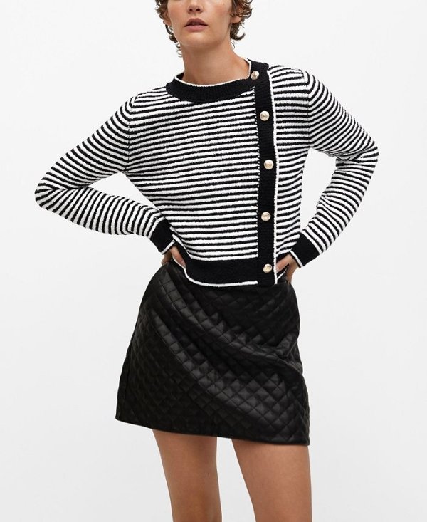 Women's Buttoned Striped Sweater