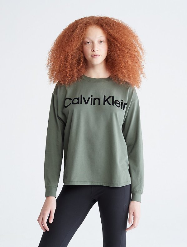 Performance Flocked Calvin Klein Logo Long Sleeve T-Shirt Performance Flocked Calvin Klein Logo Long Sleeve T-Shirt
