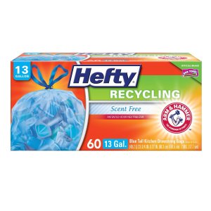 Hefty Trash Bags for The Recycling Bin, Blue, 13 Gallon, 60 Count