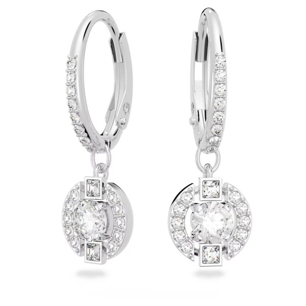 Sparkling Dance Round Pierced Earrings, White, Rhodium plated by