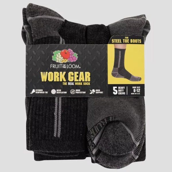 Men's 5pk Work Gear Steel Toe Crew Socks - 6-12