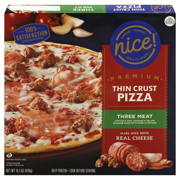 Thin Crust Three Meat Pizza