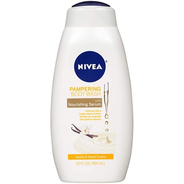 Pampering Vanilla and Sweet Cream Body Wash - with Nourishing Serum for Soft Skin - 20 fl. oz. Bottle