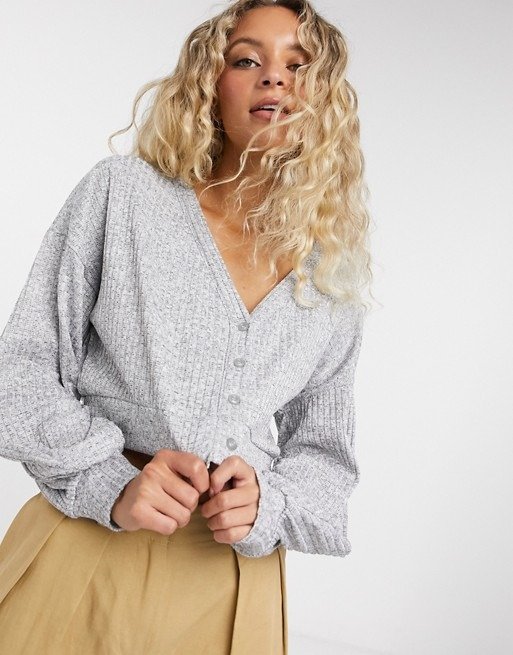 ribbed jersey cardigan two-piece in gray marl | ASOS