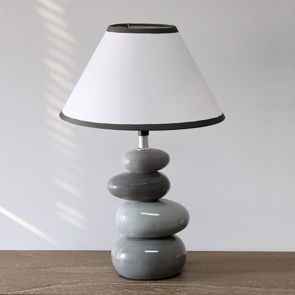 Simple Designs LT3052-GRY 14.7" Shades of Gray Ceramic Stacked Stone  Standard Table Lamp