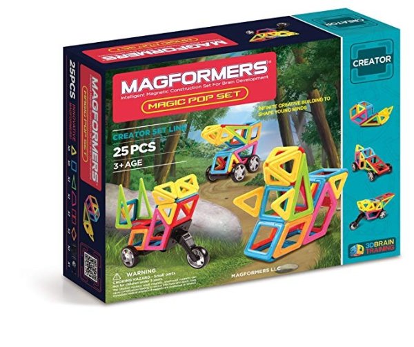 Creator Magic Pop Set (25-pieces) Magnetic Building Blocks, Educational Magnetic Tiles Kit, Magnetic Construction STEM Set includes wheels