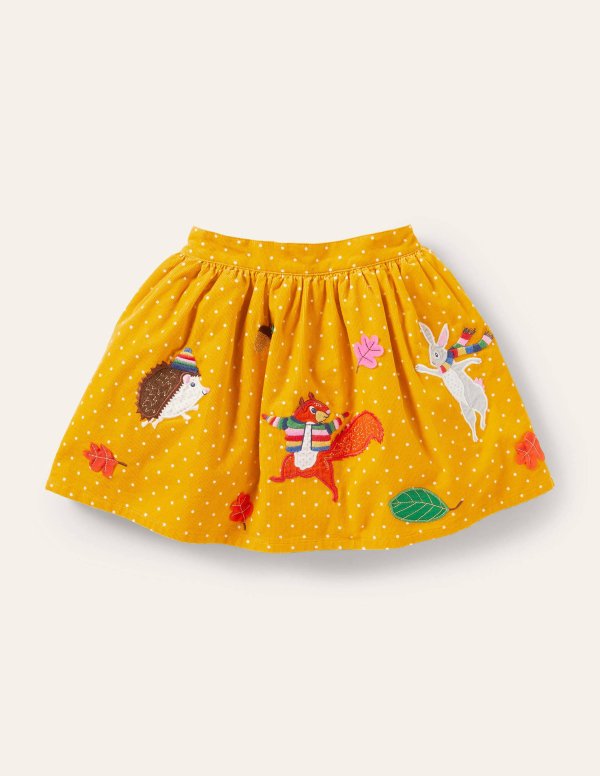 Cord Applique Skirt - Honeycomb Yellow Animals | Boden US