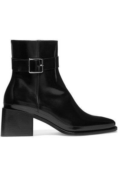 Glossed-leather ankle boots
