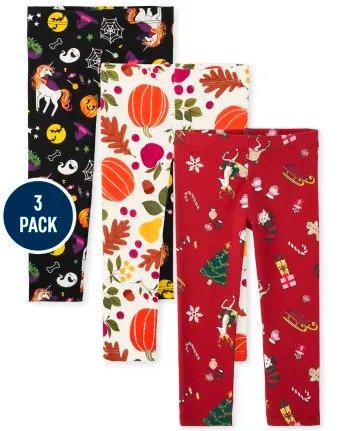 Toddler Girls Holiday Print Knit Leggings 3-Pack | The Children's Place - BLACK