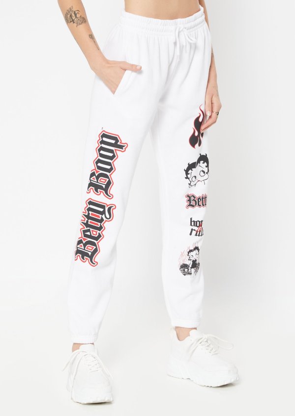 White Betty Boop Born To Rule Graphic Joggers