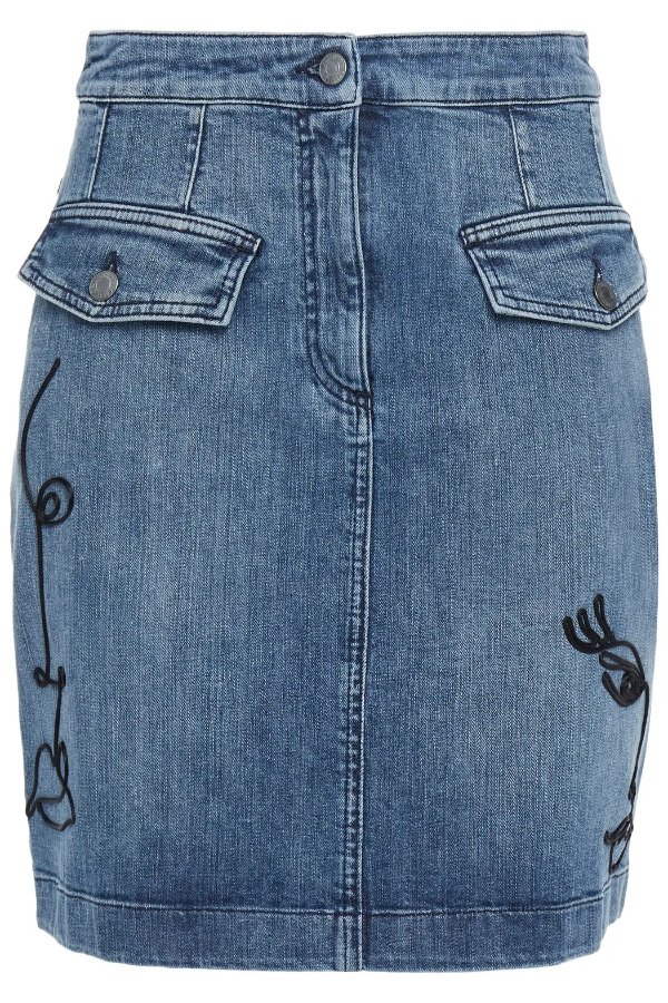 Embroidered denim mini skirt