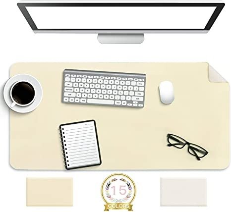 Non-Slip Desk Pad, Waterproof PVC Leather Desk Table Protector, Ultra Thin Large Mouse Pad, Easy Clean Laptop Desk Writing Mat for Office Work/Home/Decor (Beige, 31.5" x 15.7")