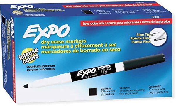 86001 Low Odor Dry Erase Marker, Fine Point, Black (Pack of 12)