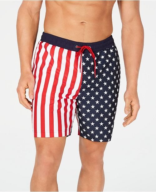 Men's American Flag Printed 7" Swim Trunks, Created for Macy's