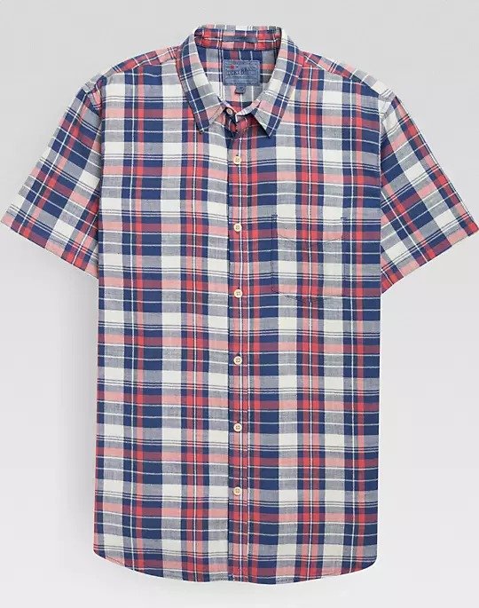 Red & Blue Plaid Short Sleeve Sport Shirt - Men's Shirts | Men's Wearhouse
