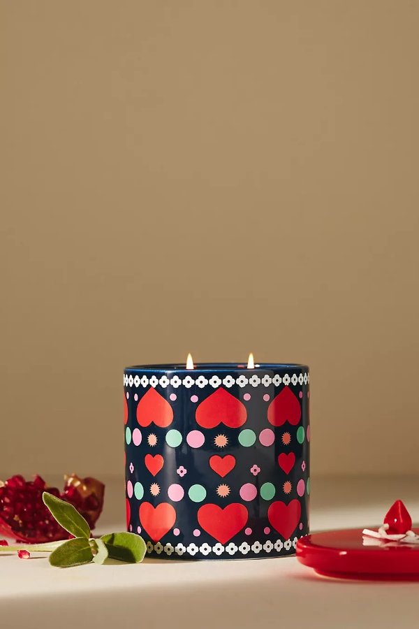 Maeve by Anthropologie Floral Pomegranate & Sage Ceramic Candle