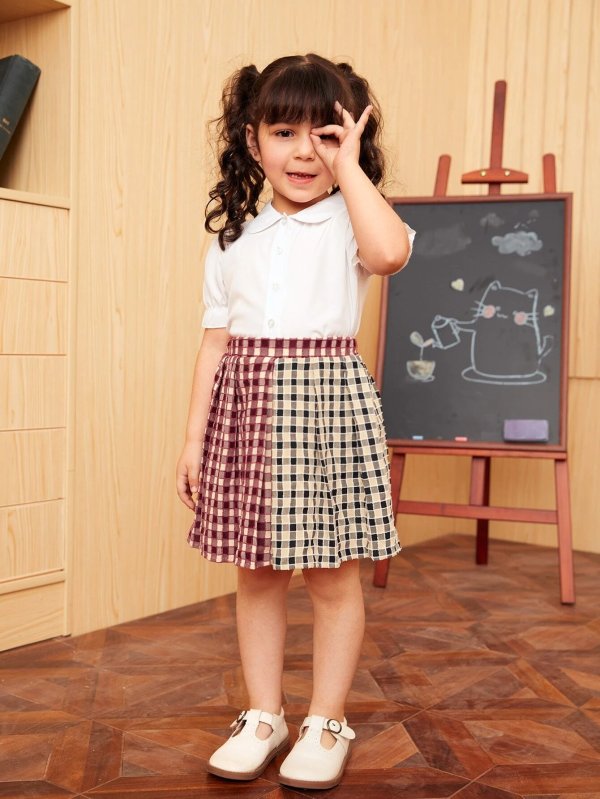 Toddler Girls Colorblock Gingham Skirt