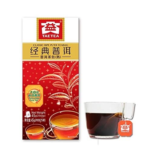 TAETEA Tea bags PU'ER Ripe TEA (Classical) Organic Black Tea 25 Bags(1.6 grams per serving)