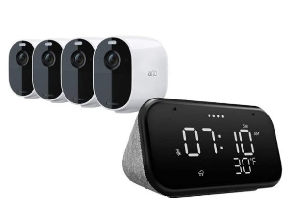 Pro 3 4-Camera Indoor/Outdoor Wire-Free Security Camera System + Lenovo Smart Clock