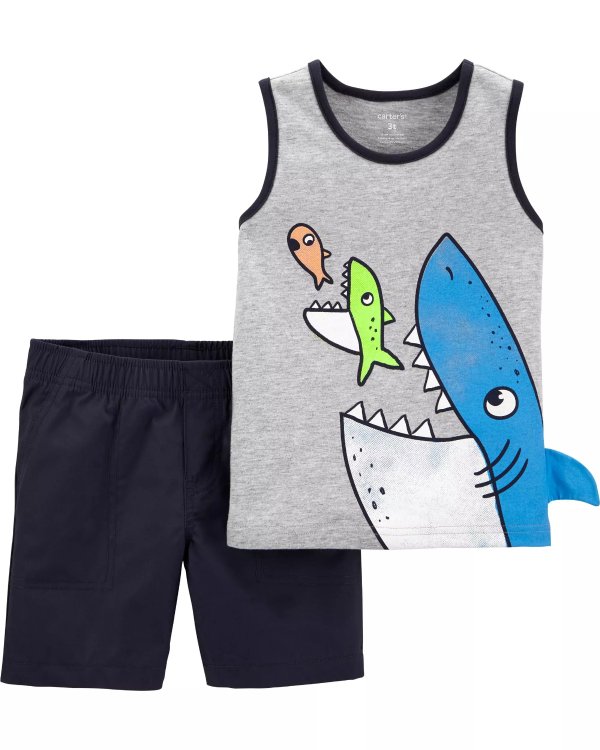 2-Piece Shark Jersey Tank & Canvas Short Set