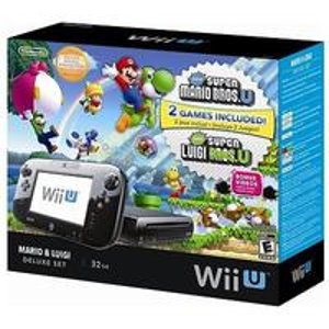 Wii U 32GB游戏机系统, 黑色, 送Super Mario U以及Super Luigi U游戏