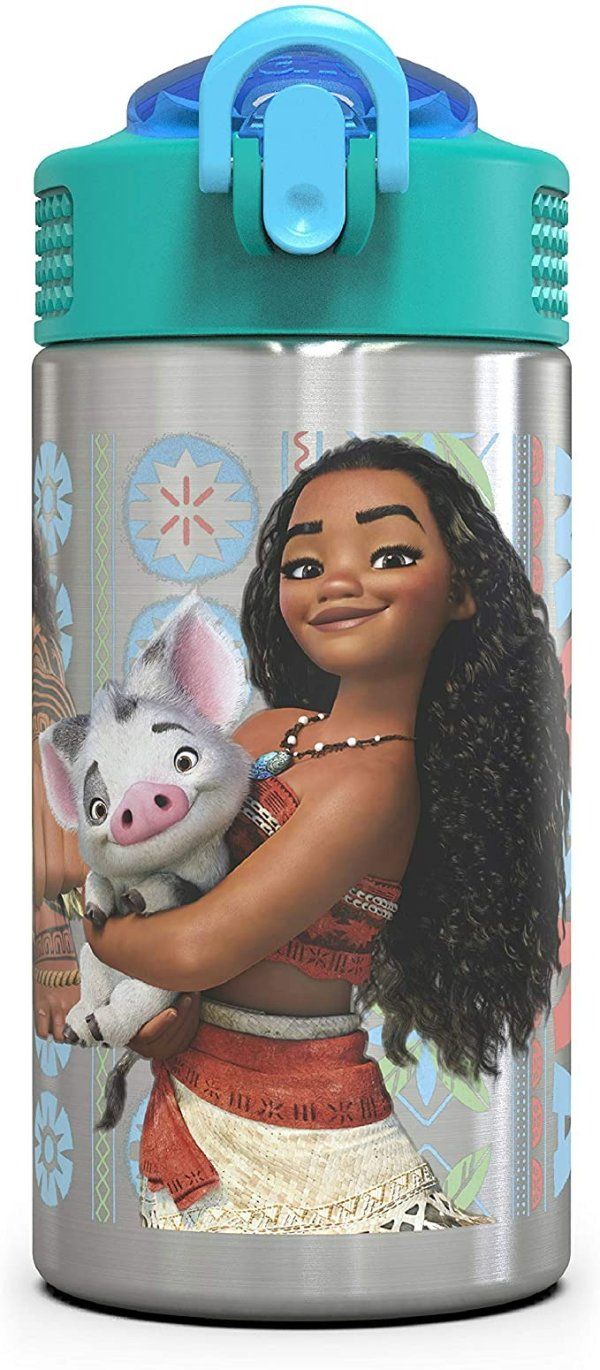 Moana 15.5oz Stainless Steel Kids Water Bottle with Flip-up Straw Spout - BPA Free Durable Design, Moana SS