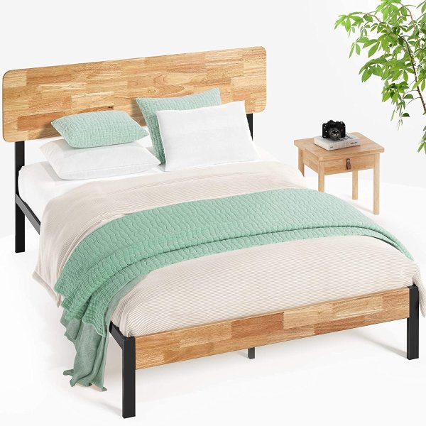 Tuscan Metal & Wood Platform Bed with Wood Slat Support, Full
