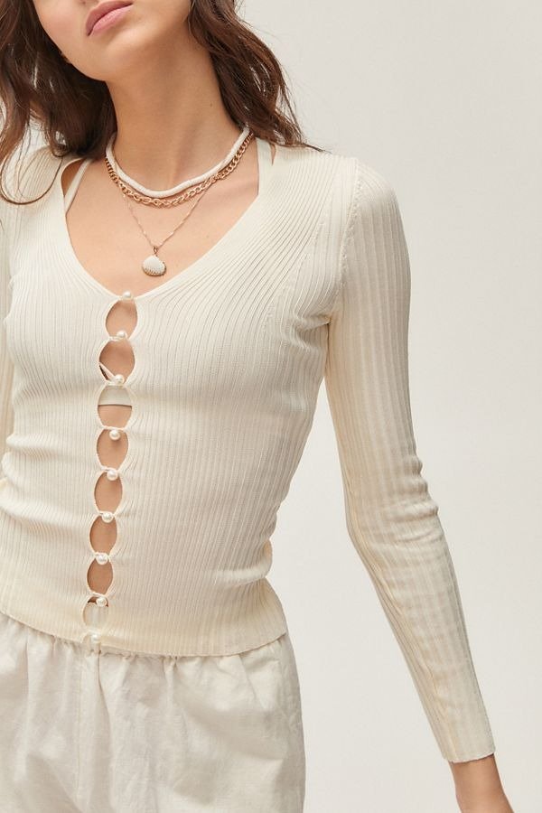 UO Bonnie Pearl Button-Up Sweater
