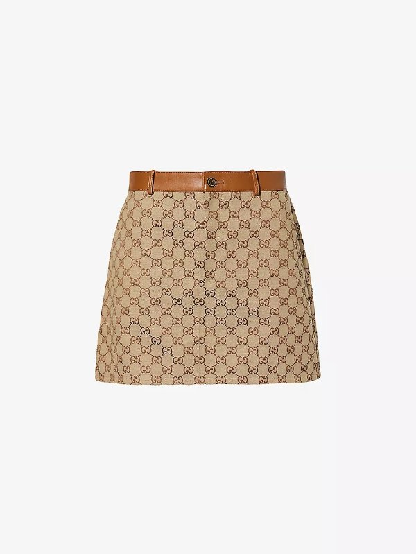 Monogram-print mid-rise cotton-blend mini skirt