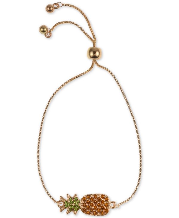 Gold-Tone Pave Pineapple Slider Bracelet, Created for Macy's