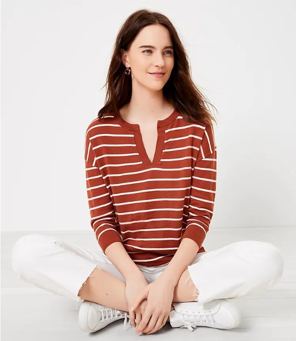 Striped Split Neck Tunic Sweater | LOFT